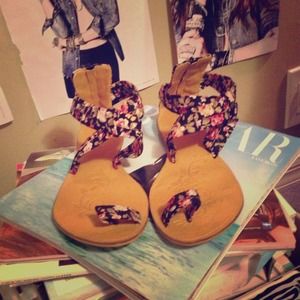 Flowery one-of a kind sandals.