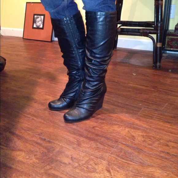 Black faux leather boots