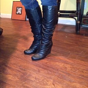 Black faux leather boots