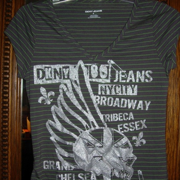 Vintage DKNY NYC V-Neck T-Shirt/Top Cap Sleeves Side-Ties Sz Medium