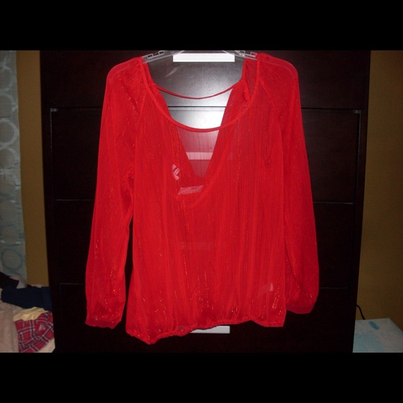 Bundle, red sheer shirt and 2 piece suit ⚡lilah76⚡