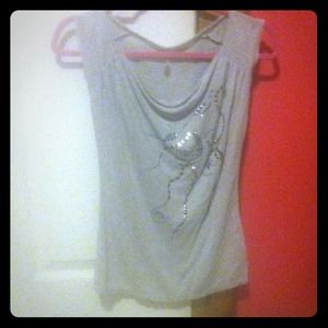 Light grey horizontal tank with beaded designs
