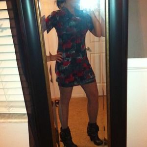 Red, black and grey dress