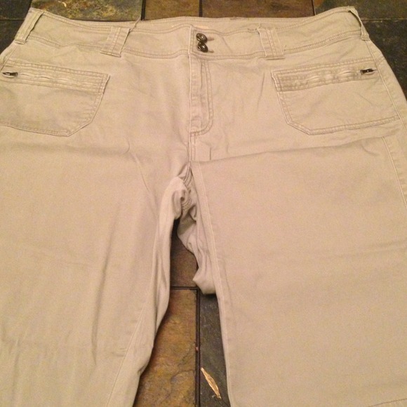 Bootcut khakis. Wide 2 button waist. Zip pockets