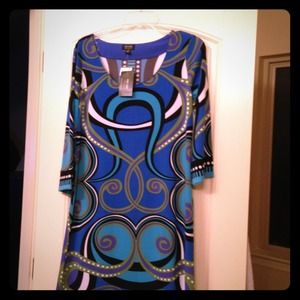 NWT Nicole miller dress 3/4 sleeves teal colors