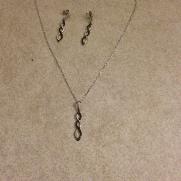 💎black&white diamond infinity earrings&necklace💎