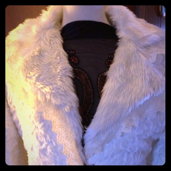 Faux white fur jacket with lace
