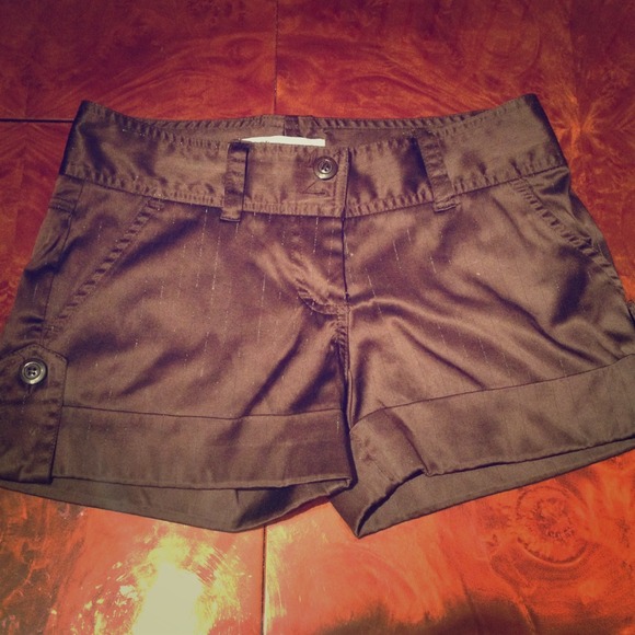 Brown Silky Pin Striped Shorts