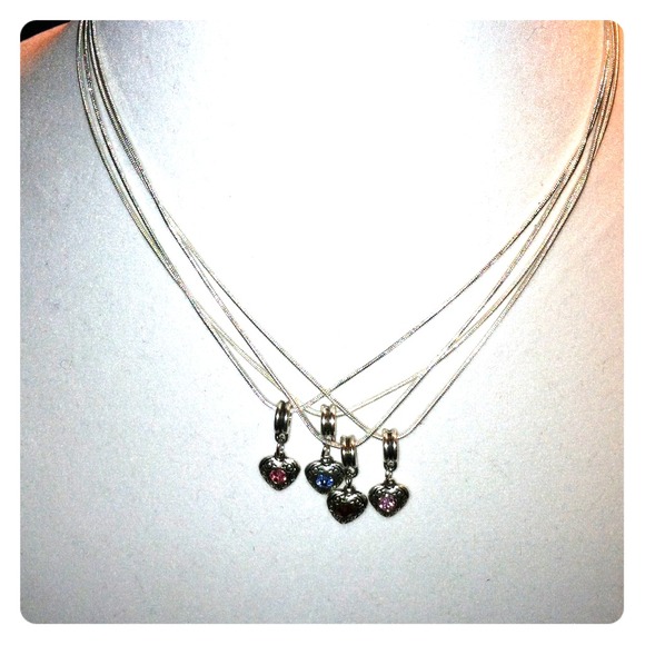 ❤💙Dangling Silver Heart with Colored Stone💜❤