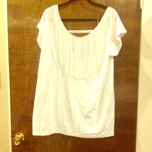 White cotton fringe dress.