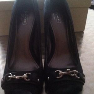 Brand New Coach Black Signature Peep Toe Heels