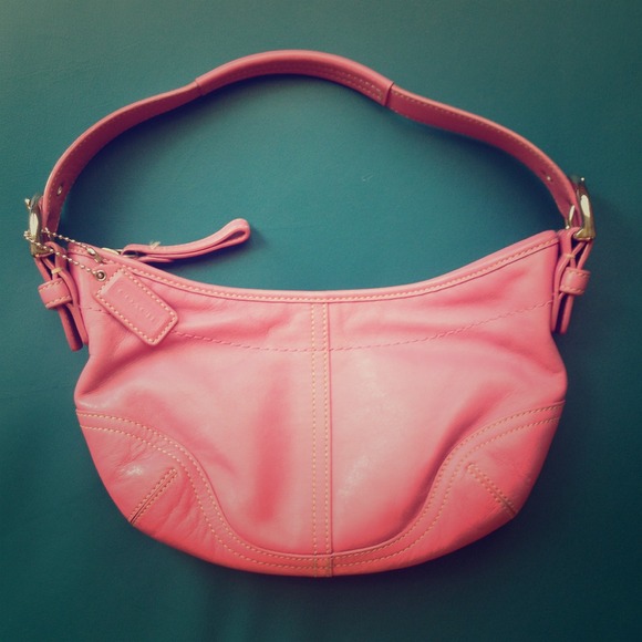 Pink leather coach small hobo