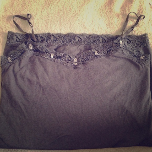 Dark grey lace trimmed cami with sequin detail.