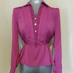 Fushia/gold button lace insert peplum