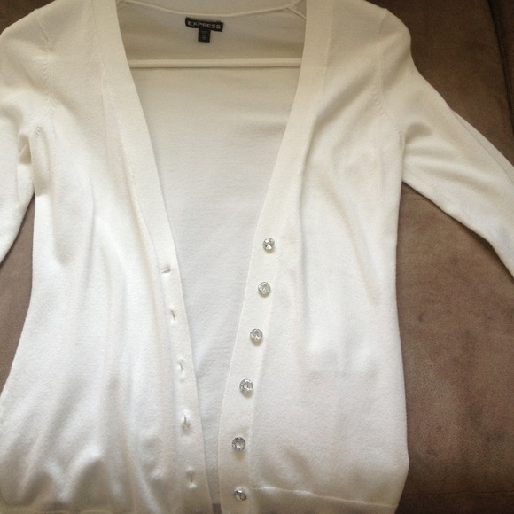 White express cardigan with rhinestone buttons