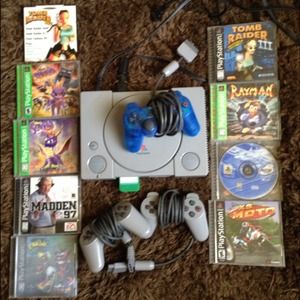 Original Play Station with games and 3 controllers