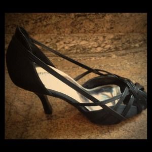 White House Black Market black satin high heel