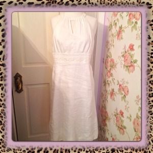 Ann Taylor White Linen Embellished Dress