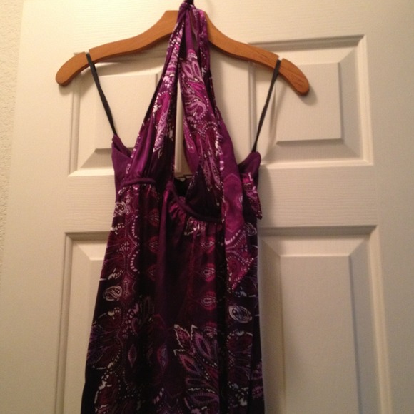 SOLD Bebe baroque charm halter dress.  Purple
