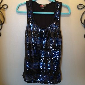 NAVY BLUE sequinned stretch tank-top