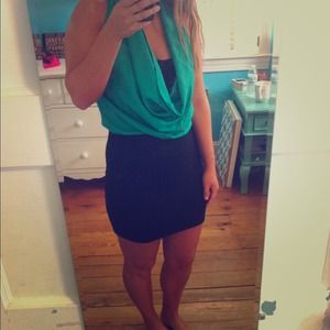 Green and black fitted dress