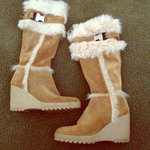 Swede wedge heel boots