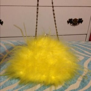 Feather/fluffy yellow clutch purse