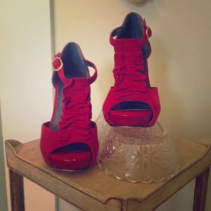 Madden Girl Red Suede Ruffle Pumps