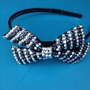 Black and Silver Stripe Bow Headband