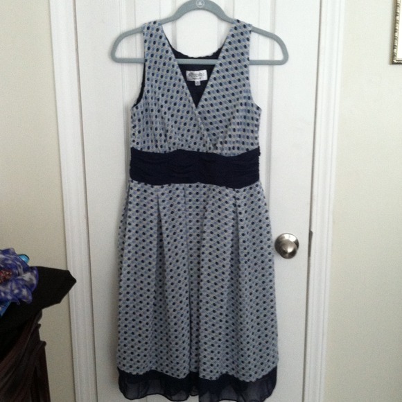 Navy print dress with matching shrug sweater