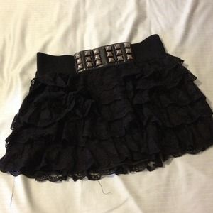 Black lace mini skirt