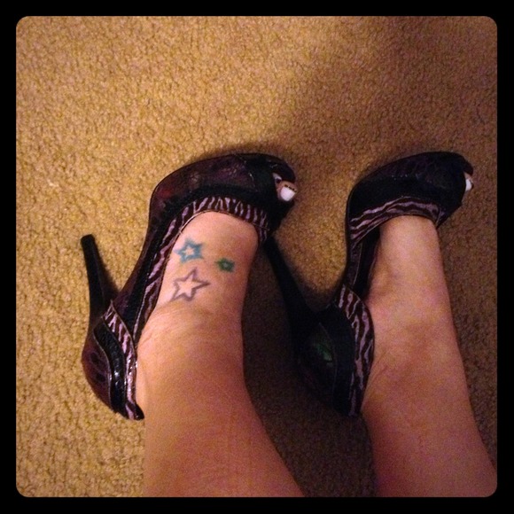 Purple and black peep toe