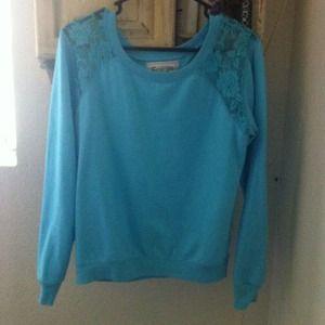 Light blue light weight sweater with lace