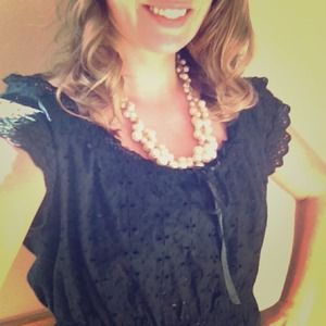 Betsy Johnson black eyelet top with cinched waste