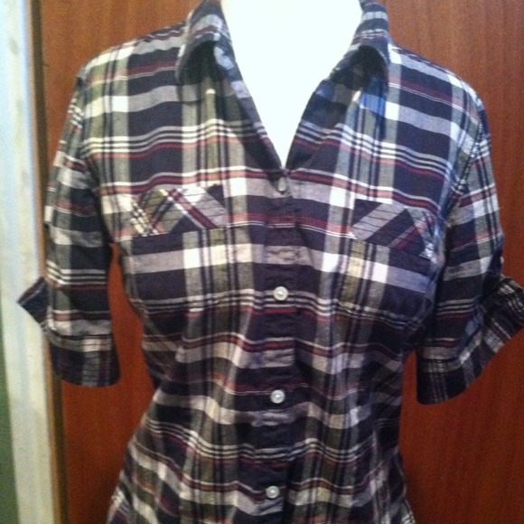 Button up blouse. And navy and ivory lace blouse L