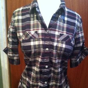 Button up blouse. And navy and ivory lace blouse L