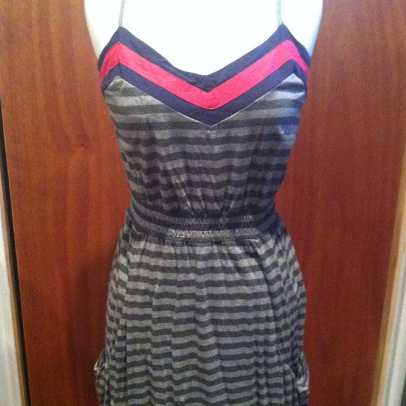 Gray striped dress.