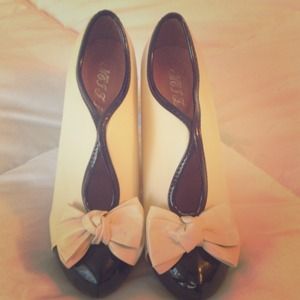 Black and beige heels