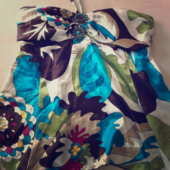 Floral print tube top w/ tie around neck - Picture 1 of 4