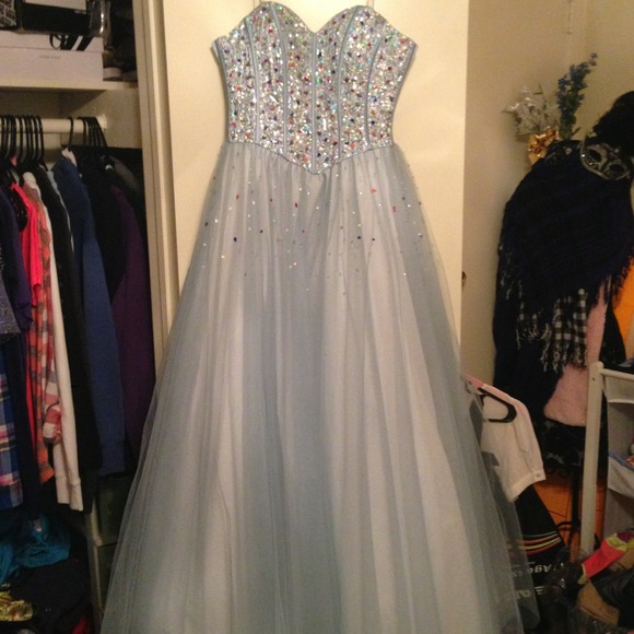 Light blue strapless sweetheart ball gown