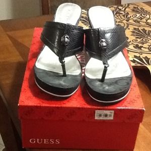 Guess Black Synthetic Wedge Sandals Size 8M