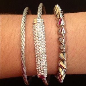 3 Silver Tone Arm Candy Bracelets