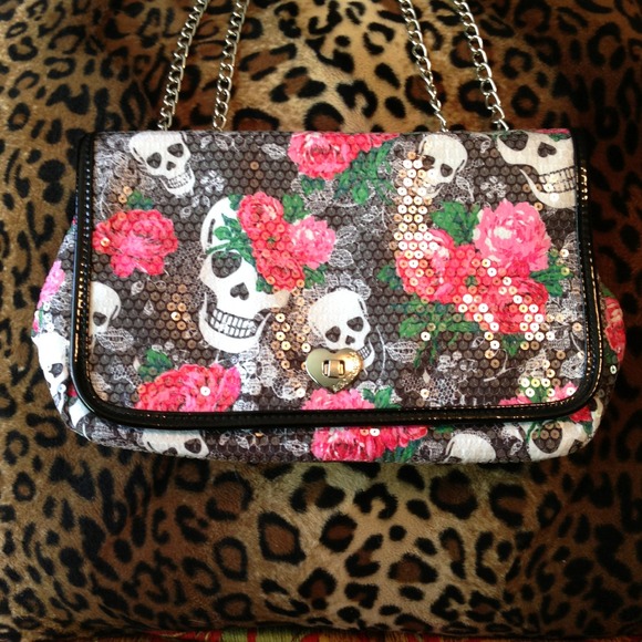 Betsey Johnson Handbag with roses and skulls