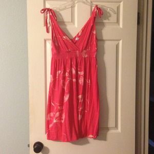 Coral tie shoulder dress with cream flowers!