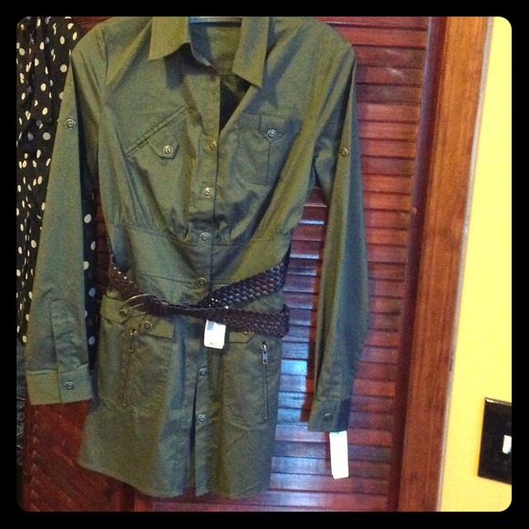 Army green long shirt/dress - love this for fall!!