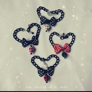 Nylon Polka Dotted Bow with Skull and Black Chain