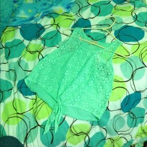Mint Colored Lace Half shirt w/ Tie