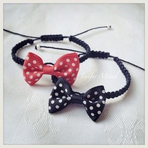 Black and Red Polka Dot Nylon Friendship Bracelets