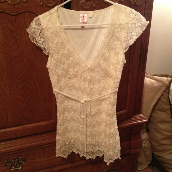 Cream and gold lace top