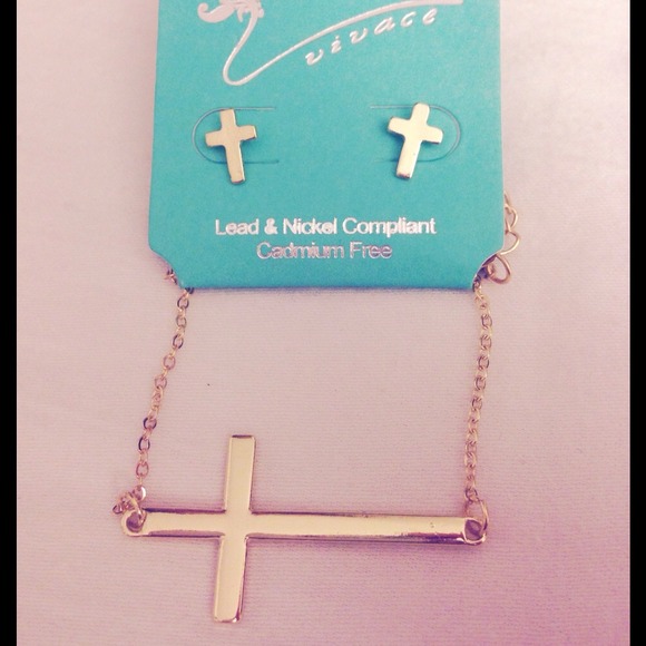 Gold Cross earrings & necklace
